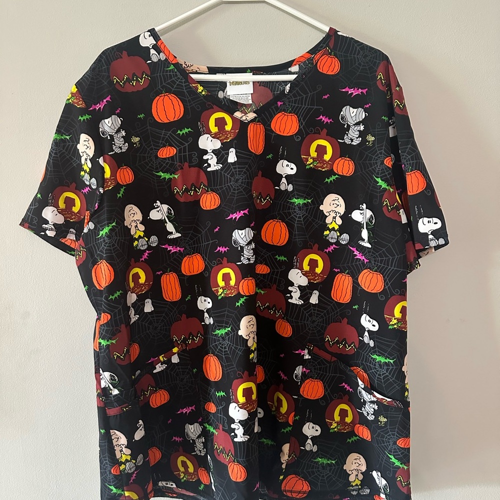 Peanuts Black Halloween Scrub Top